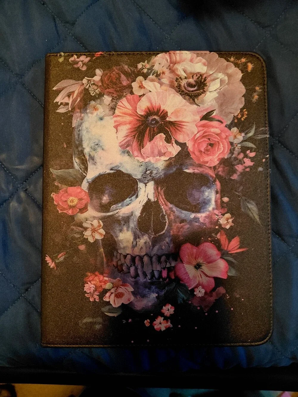 Floral Skull Tablet Case - Black with Pink Flowers